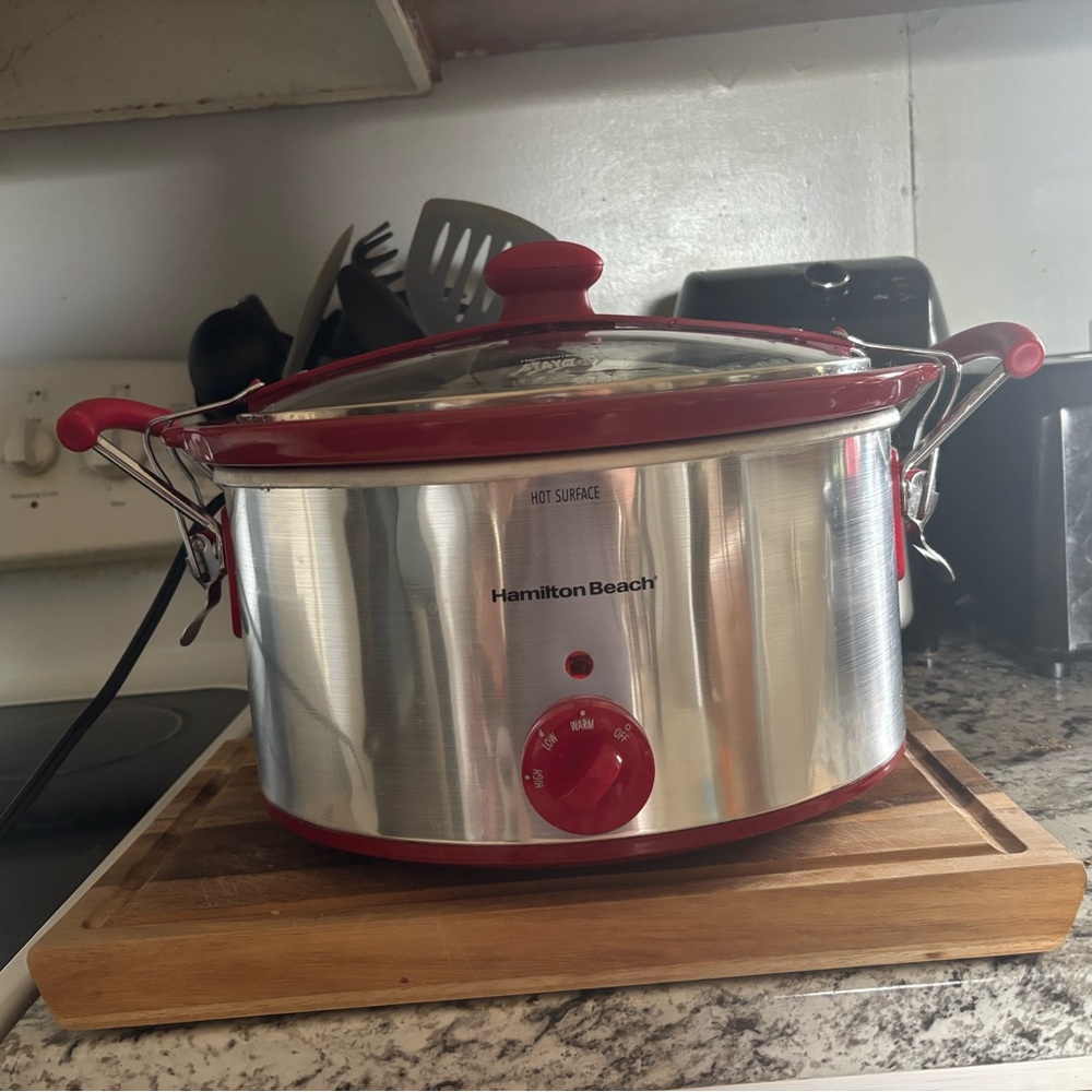 Hamilton Beach Stainless Steel Slow Cooker with Red Accents